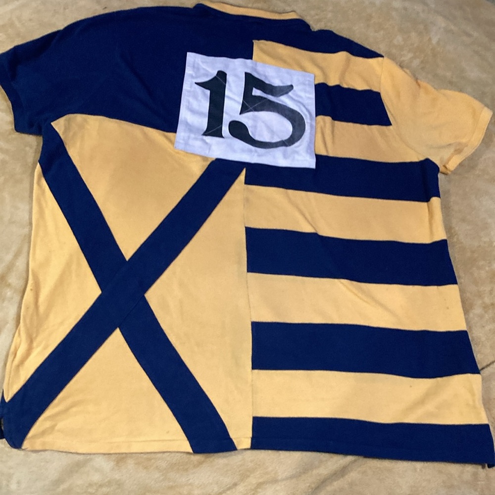 Mens Striped Polo Shirt - Navy Blue and yellow good condition - Picture 5 of 6